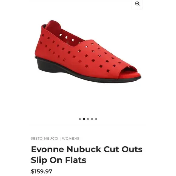 Sesto Meucci Evonne Red Nubock Cushioned Footbed Open Toe Slip On Flats - Size 9 - Picture 10 of 14